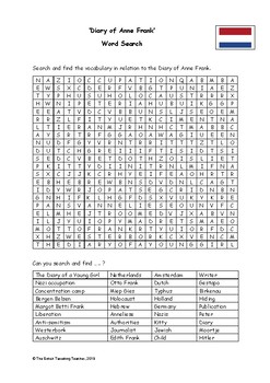 The Diary of Anne Frank - Word Search (PDF) by The British Travelling ...