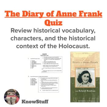 Preview of The Diary of Anne Frank: Quiz #2, Review Vocab., Characters & Holocaust History