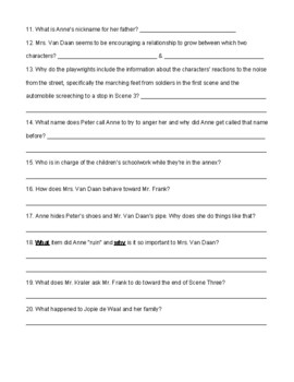 The Diary of Anne Frank play Act 1 Scene 3 Worksheet | TPT