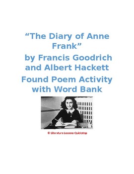 Preview of The Diary of Anne Frank (play version) Found Poem Activity