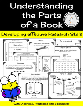 Preview of The Different Parts of a Book (Inside and Out) - Diagrmas, Printables, Bookmarks