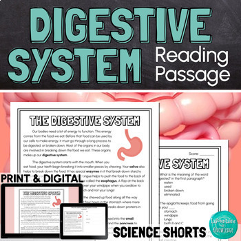 Preview of The Digestive System Reading Comprehension Passage PRINT and DIGITAL