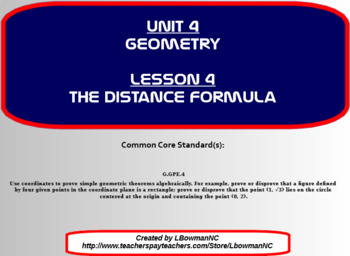 Preview of The Distance Formula (Math 1)