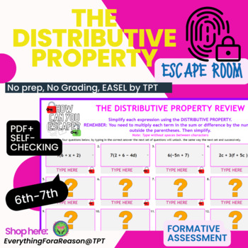 Preview of The Distributive Property Digital Escape Room Review PDF +EASEL