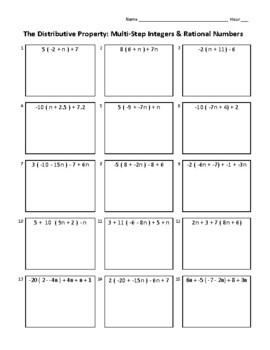 the distributive property multi step with integers rational numbers