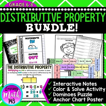 Preview of The Distributive Property Poster, Notes, and 2 Activities Bundle