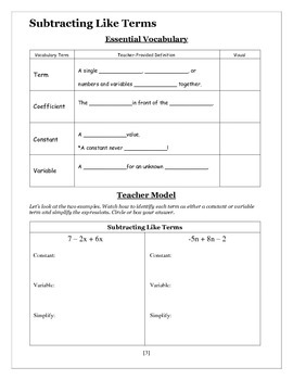 Combining Like Terms - Seventh Grade Guided Notes Packet | TpT