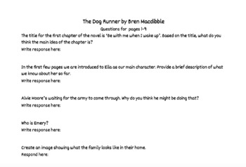 Preview of The Dog Runner Bren MacDibble Complete Novel Study 