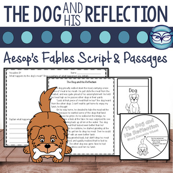 Preview of The Dog and His Reflection Passage and Readers Theater Script Aesop's Fable