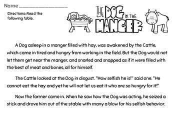 The Dog in The Manger Reading and Sequencing Activity | TPT