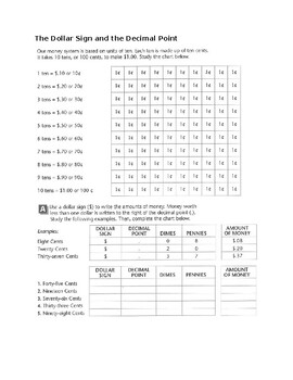 Preview of Money - The Dollar Sign and the Decimal Point - Worksheet