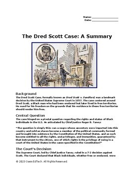 Preview of The Dred Scott Case Worksheet