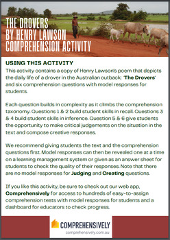 Preview of 'The Drovers' by Henry Lawson Comprehension Activity