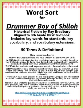 Preview of The Drummer Boy of Shiloh Vocabulary Word Sort