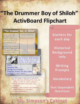 Preview of The Drummer Boy of Shiloh by Ray Bradbury ActivBoard Flipchart and PowerPoint