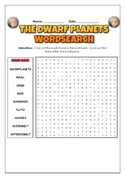 Preview of The Dwarf Planets: 2 Science Puzzles: Wordsearch & Word Scramble