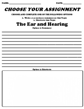 Preview of The Ear and Hearing Choice Board Worksheet