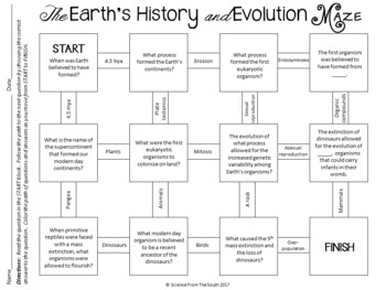 the earth s history and evolution maze worksheet for review or assessment