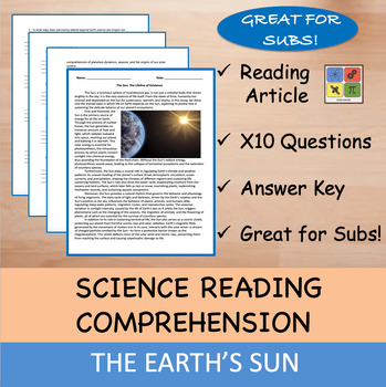 Preview of The Earth's Sun Reading Passage and x 10 Questions (EDITABLE)