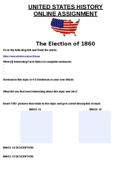 Preview of The Election of 1860 ONLINE ASSIGNMENT