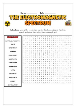 Preview of The Electromagnetic Spectrum: 2 Science Puzzles: Wordsearch & Word Scramble