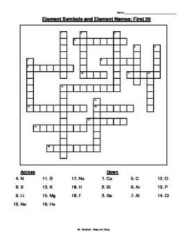 periodic table 1-20 elements Crossword Search, Word Puzzle, and Elements The Word