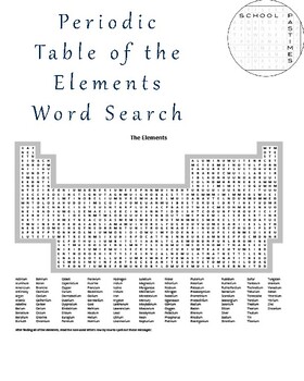 Preview of Periodic Table of the Elements Word Search - ALL Elements