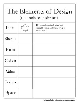 The Elements and Principles of Design Worksheets by Split Complementary
