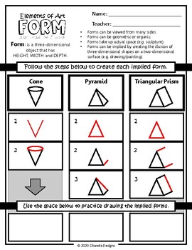 The Elements of Art (Form) worksheet focuses on drawing 3D Shapes!