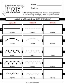 The Elements of Art (Line) worksheet focuses on different types of lines!
