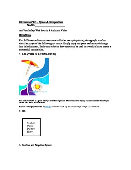 Preview of The Elements of Art Series (Worksheet and Animoto) - Space & Composition