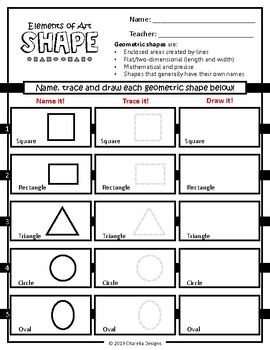 Preview of The Elements of Art (Shape) worksheet focuses on geometric shapes!