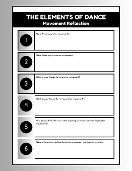 Preview of The Elements of Dance Movement Reflection