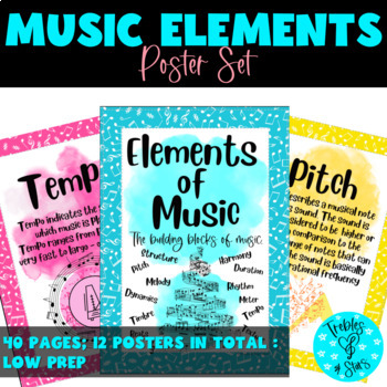 Preview of The Elements of Music Watercolor Poster Display With Reference Cards