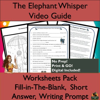 Preview of The Elephant Whisper Movie Guide Activities: Worksheets, Reading, Coloring, & mo