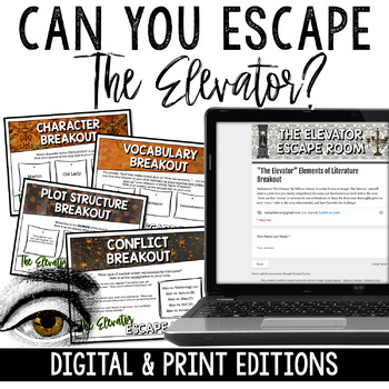 Preview of The Elevator by William Sleator Escape Room - Digital, Printable, & Editable!