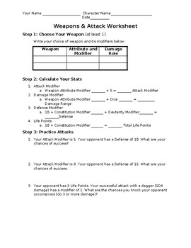 Preview of The Elf Wars - Worksheet #4 Weapons and Attack