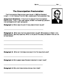 essay questions emancipation proclamation