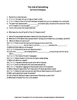 Preview of The End of Something by Ernest Hemingway Complete Guided Reading Worksheet