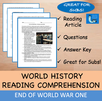 Preview of The End of World War One - Reading Comprehension Passage & Questions