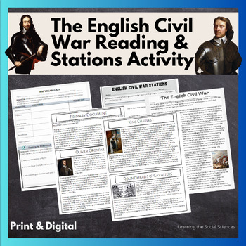 Preview of The English Civil War & Cromwell Reading & Station Activity: Print & Digital