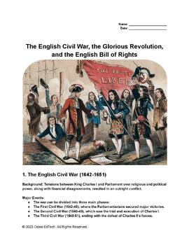 Preview of The English Civil War, Glorious Revolution, and English Bill of Rights Worksheet