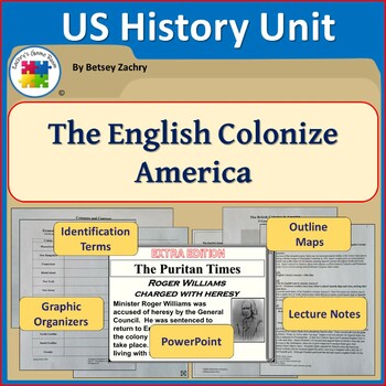 Preview of The English Colonize America Lesson Plans: PowerPoint, Lecture Notes, Worksheets