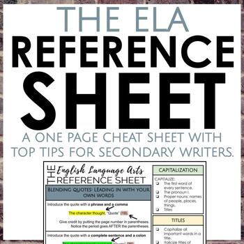 Preview of The English Language Arts Reference Sheet for Secondary ELA Writing