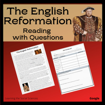 Preview of The English Reformation One Page Reading with Questions: Multiple Formats