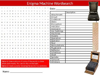 The Enigma Machine Wordsearch Puzzle Sheet Keywords Homework History World War 2