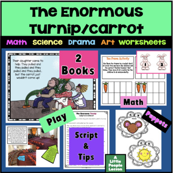 Preview of The Enormous Turnip/Carrot: 2 books, play script, math, science, craftivities