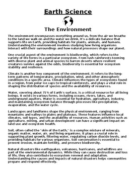 Preview of The Environment Article & Questions (Word Document)