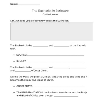 Preview of The Eucharist in Scripture - Guided Notes