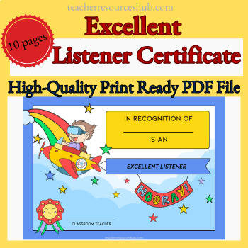 Preview of The Excellent Listener Certificate Student Awards Preschool, Kindergarten